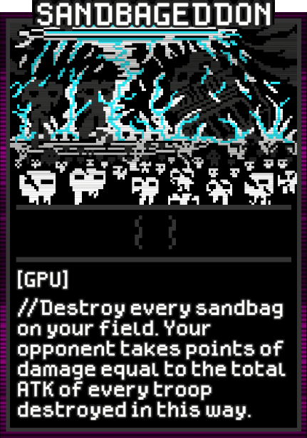 Sandbageddon card from Dataclysm TCG.