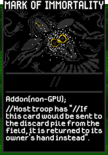 Mark of Immortality card from Dataclysm TCG.
